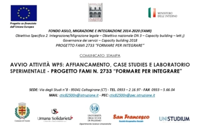 Avvio attività WP5: Affiancamento, Case Studies e Laboratorio Sperimentale - Progetto FAMI n. 2733 “FORMARE PER INTEGRARE”